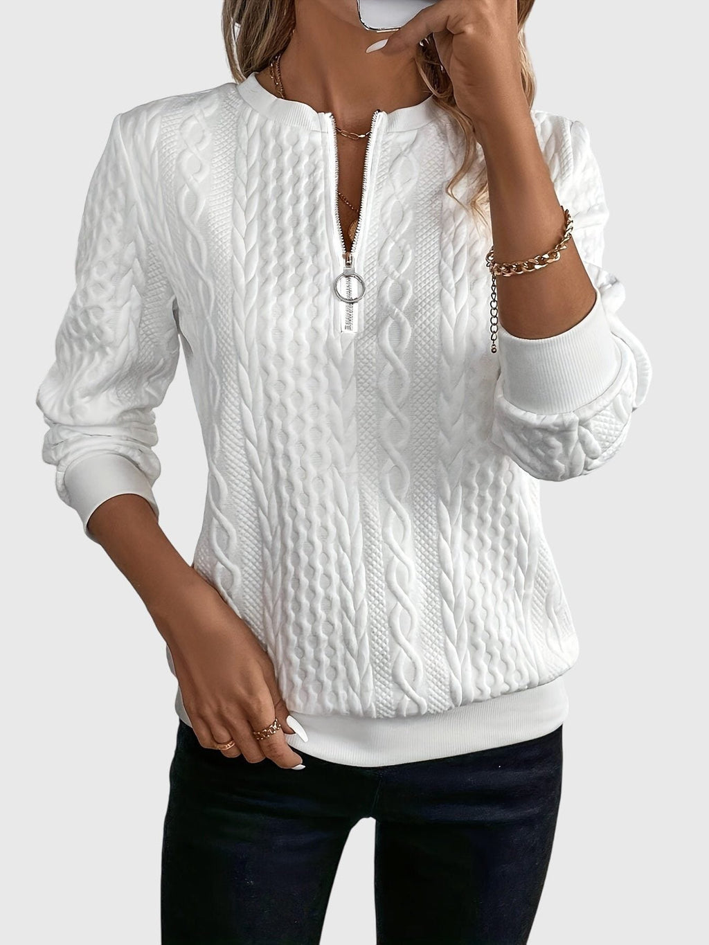 Ambretta | Cable Knit Zip-Up Sweater for Women