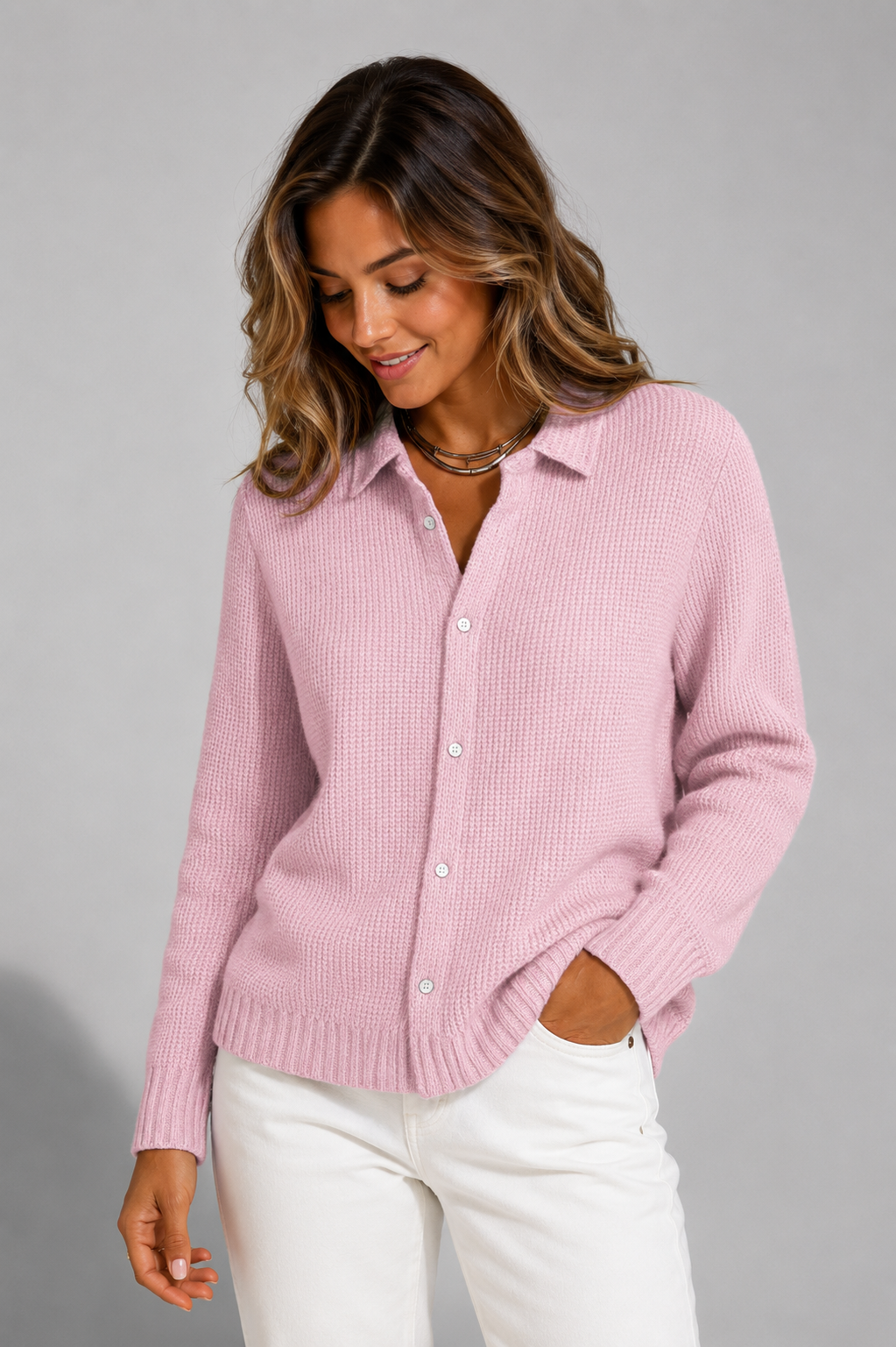 Aneira | Ribbed Knit Cardigan with Button-Down Front for Women