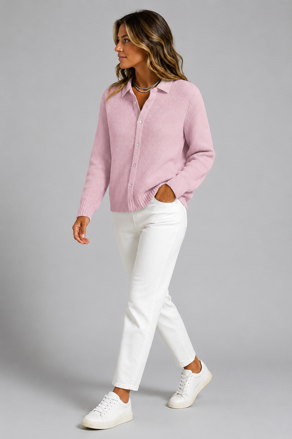Aneira | Ribbed Knit Cardigan with Button-Down Front for Women