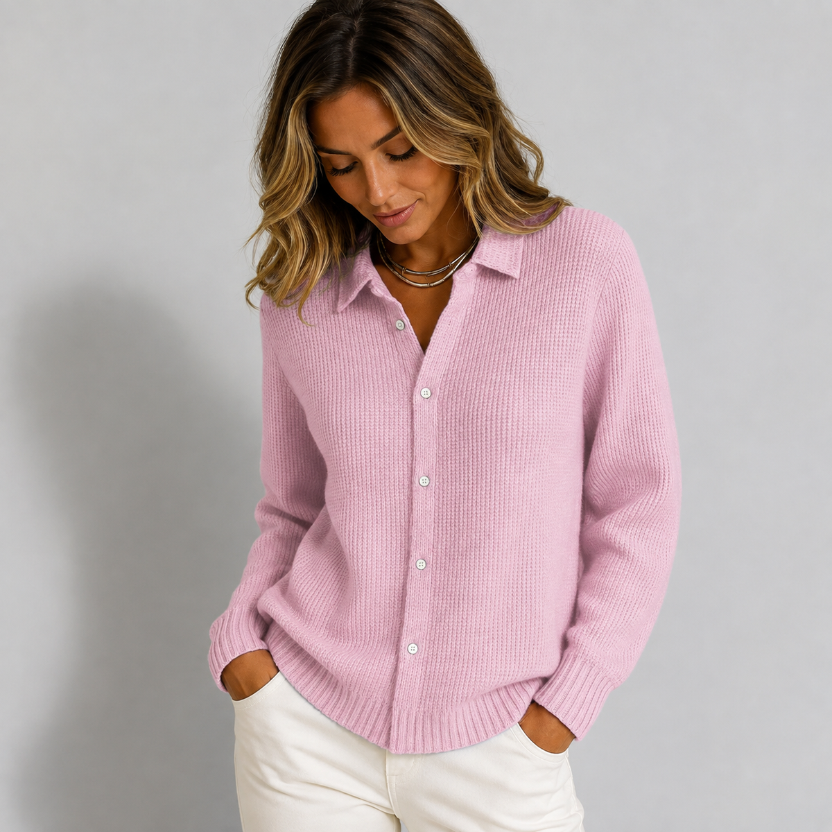 Aneira | Ribbed Knit Cardigan with Button-Down Front for Women