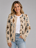 Aria | Knit Cardigan with Button-Down and Cat Pattern for Women