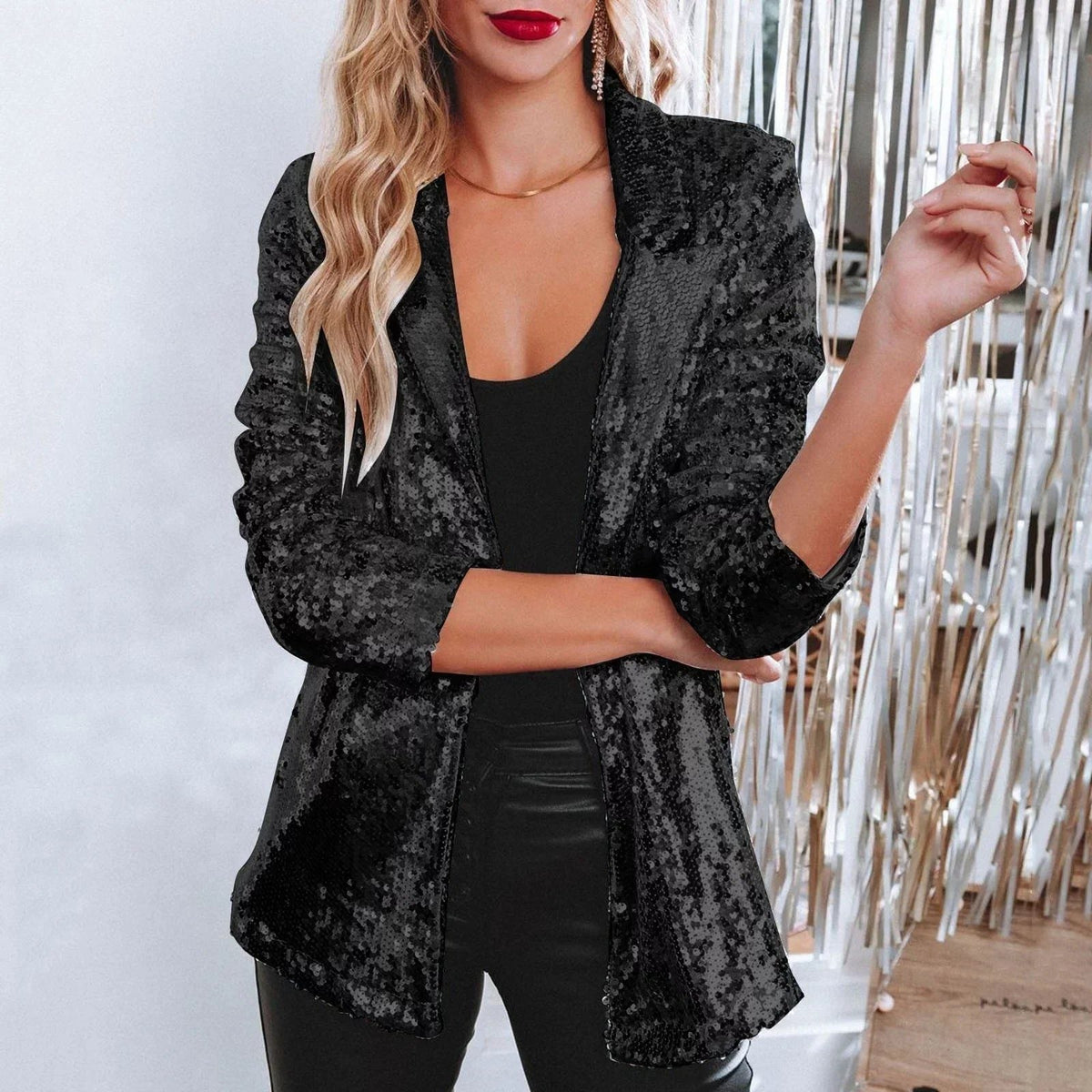 Avery | Sequin Fitted Blazer with Stand Collar for Women