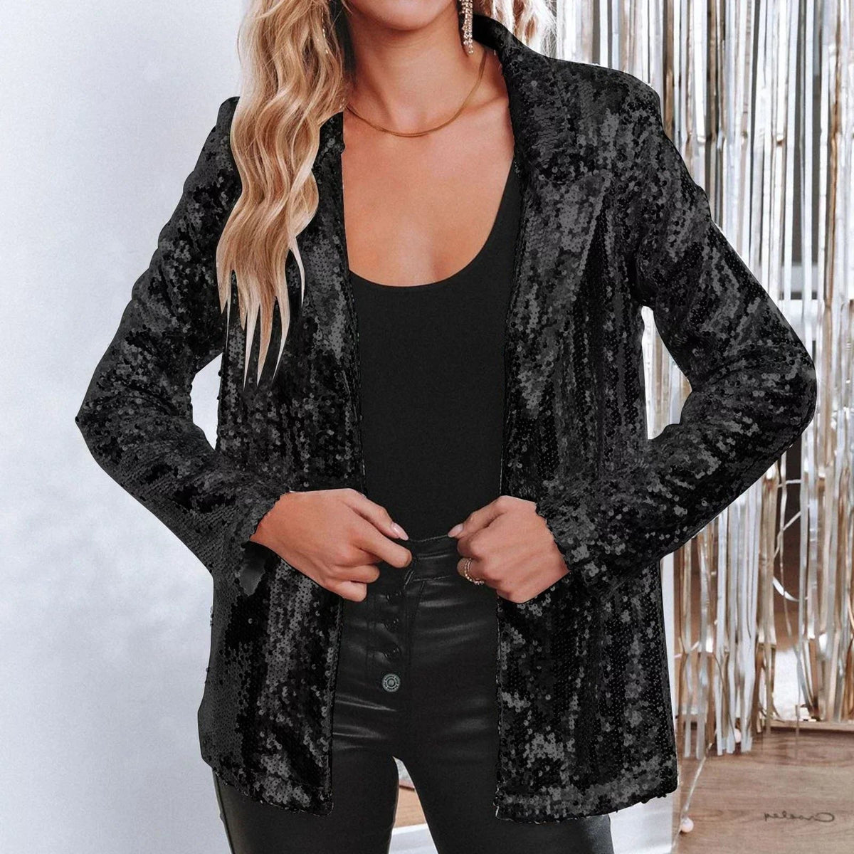 Avery | Sequin Fitted Blazer with Stand Collar for Women