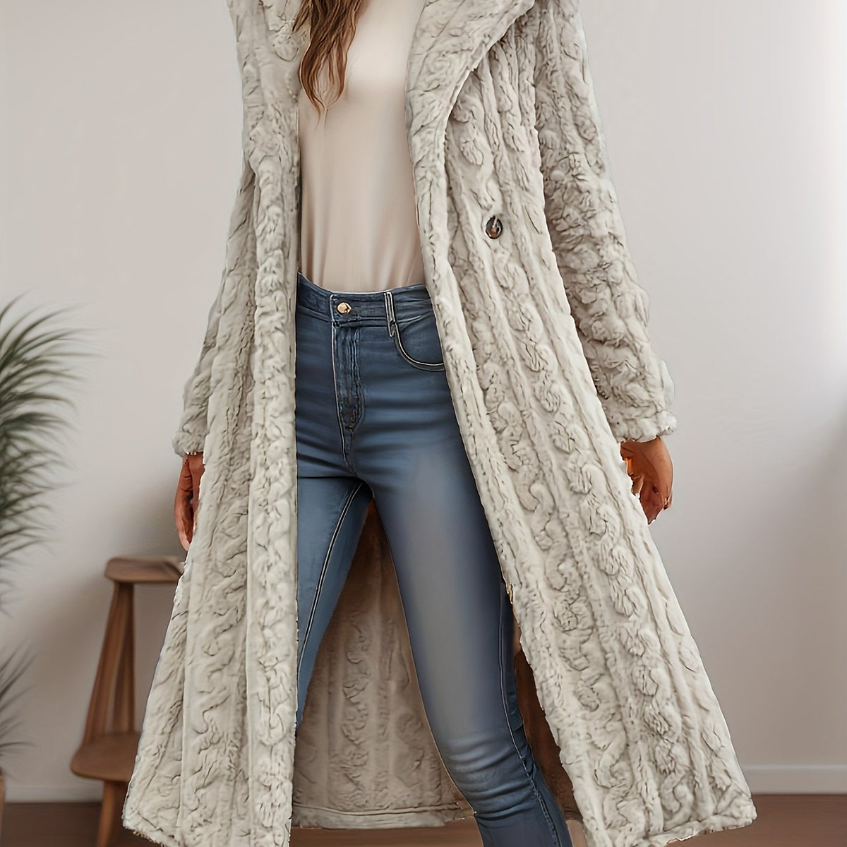 Hooded Faux-Trim Coat
