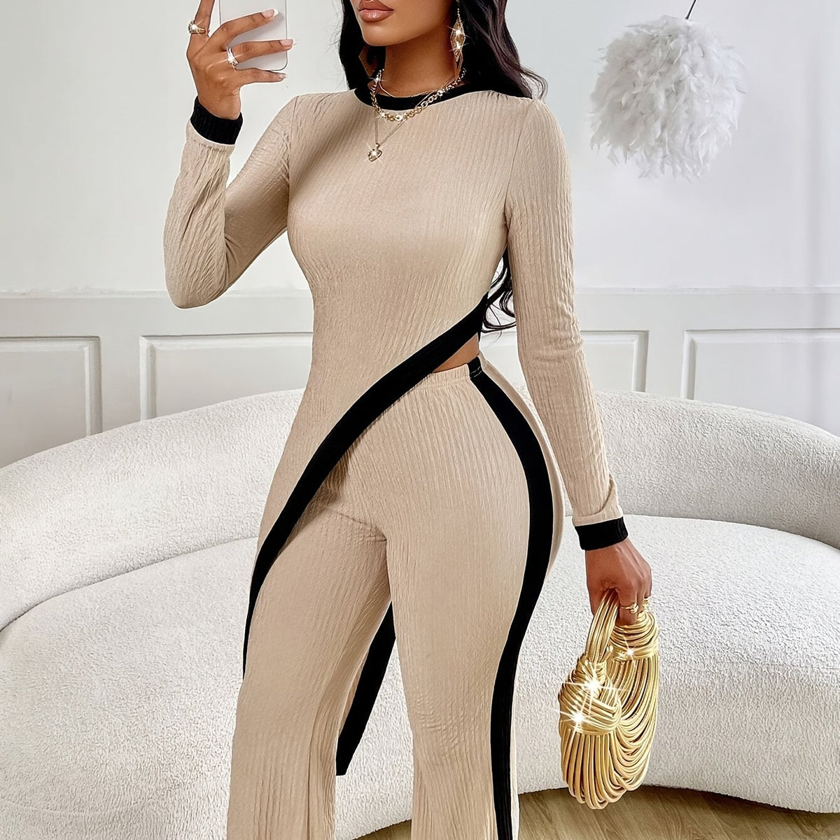 Women's Set • Asymmetrical Hem T-Shirt and Flared Pants