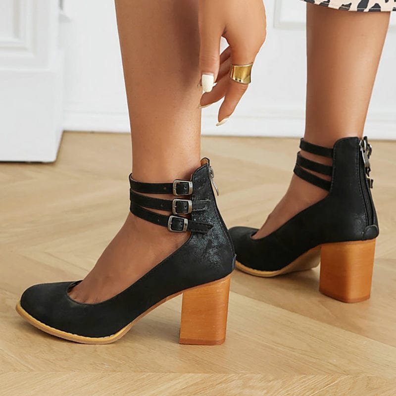Johanna | Triple Buckle Block Heel Ankle Boots for Women