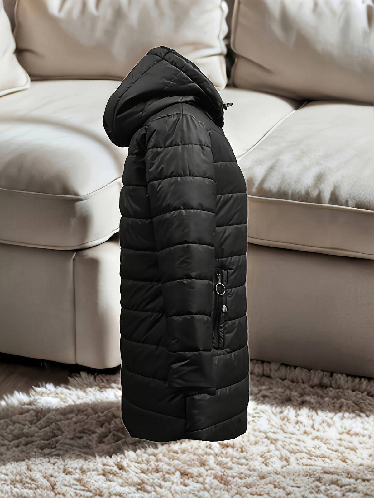 Women's Hooded Coat, Winter New Mid-Length Fleece-Lined Warm Loose, Selected Premium Fabric, Lightweight Warm Fashion Design, Contouring Fit, Suitable for Various Occasions, Whether Urban Commute Or Outdoor Leisure, Showcasing Your Unique Charm