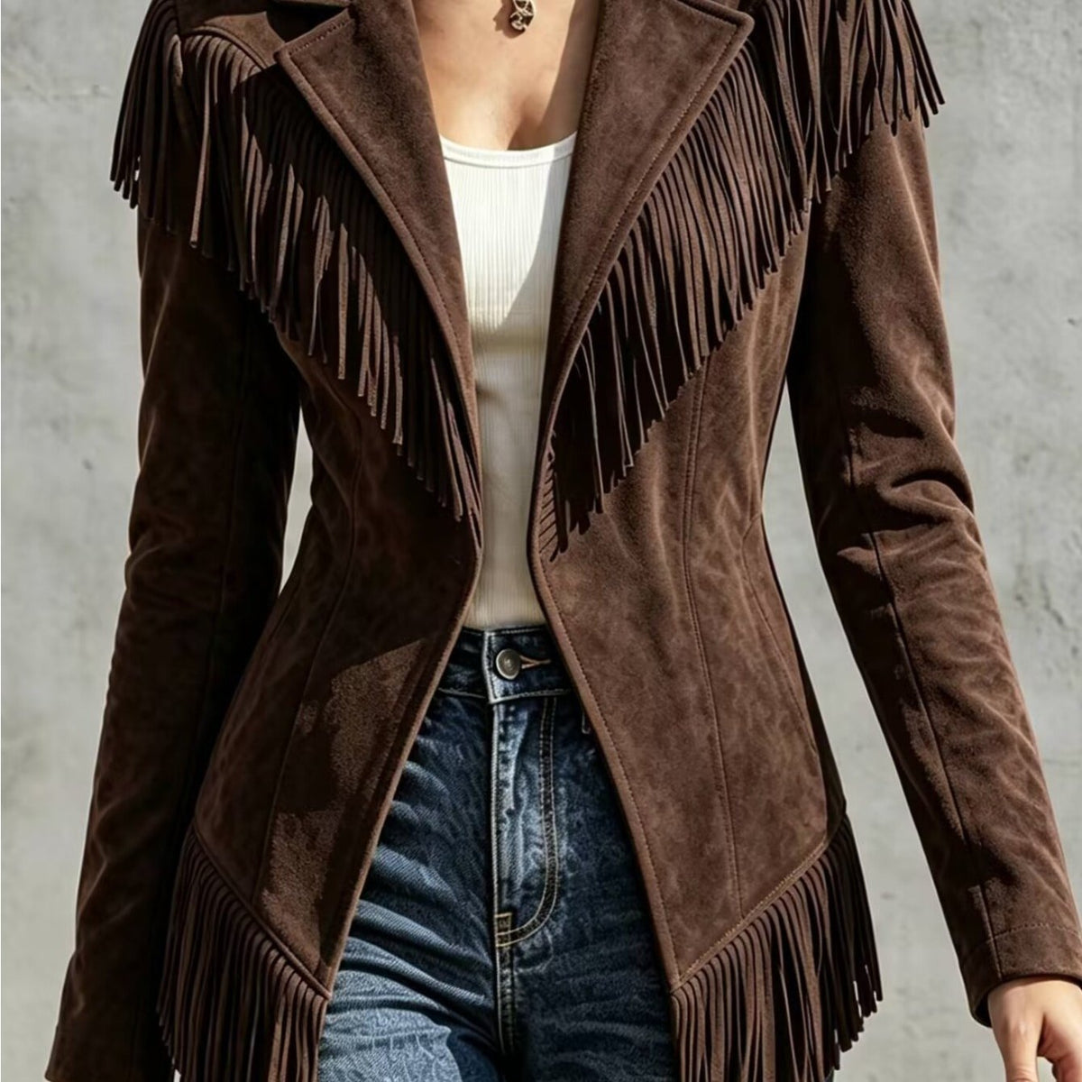 Women'S Casual Fringed Lapel Fitted Long-Sleeve Jacket - Retro And Versatile for Fall And Winter - Affordable Women'S Tops - Fall Women'S Clothing - Halloween Costumes for Women