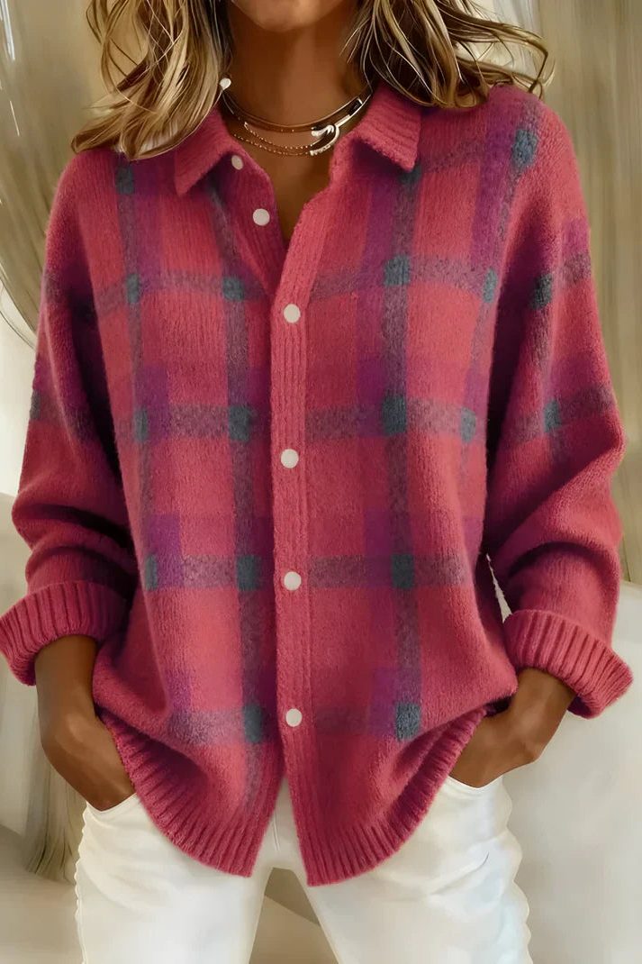 Brenna | Plaid Sweater with Button-Down Front for Women
