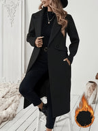 New Autumn/Winter Classic Notched Lapel Long for Women, Waist-Cinching with Tie Belt and Two-Button Design, Over-the-Knee Outerwear, Elegant Commuter Style, Draped and Structured Long-Sleeve with Side Pockets, Simple and Versatile, Slim Fit
