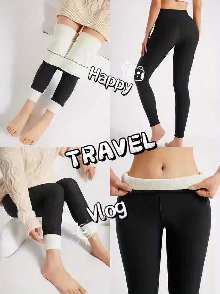 Solid color casual warm and thickened sports long leg pants, casual high waisted elastic slim fit leggings, Women's yoga sportswear