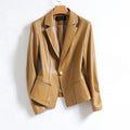 Camellia | Leather Single-Breasted Blazer with Lapel for Women