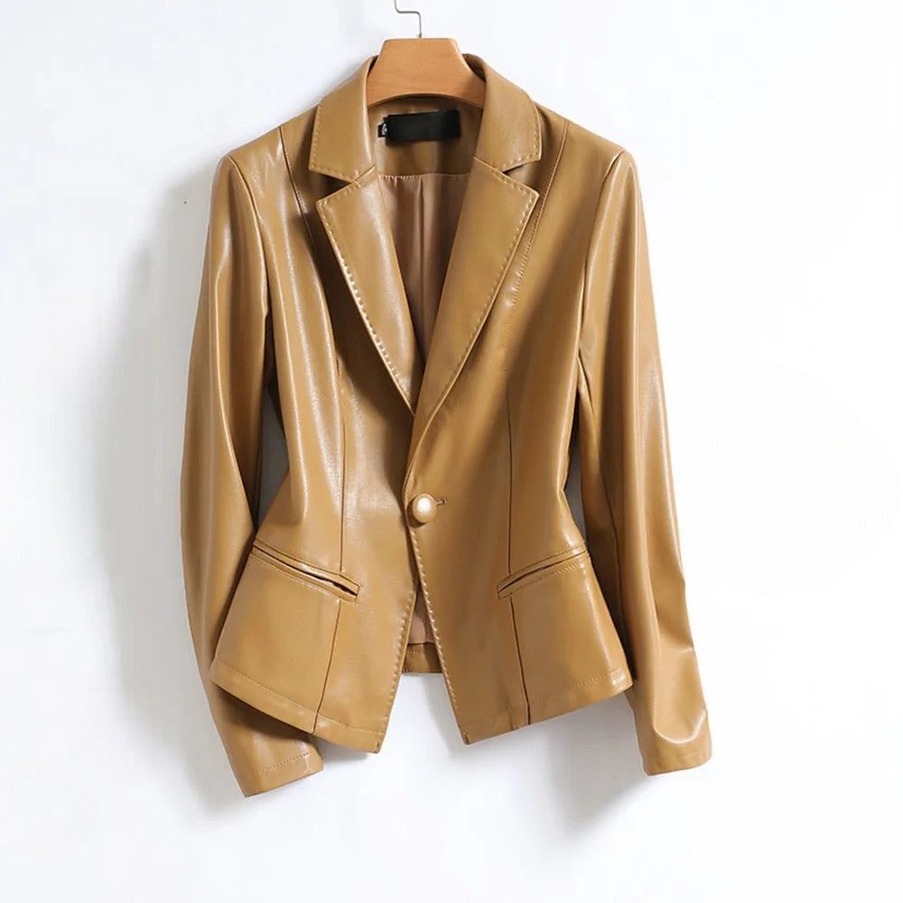 Camellia | Leather Single-Breasted Blazer with Lapel for Women