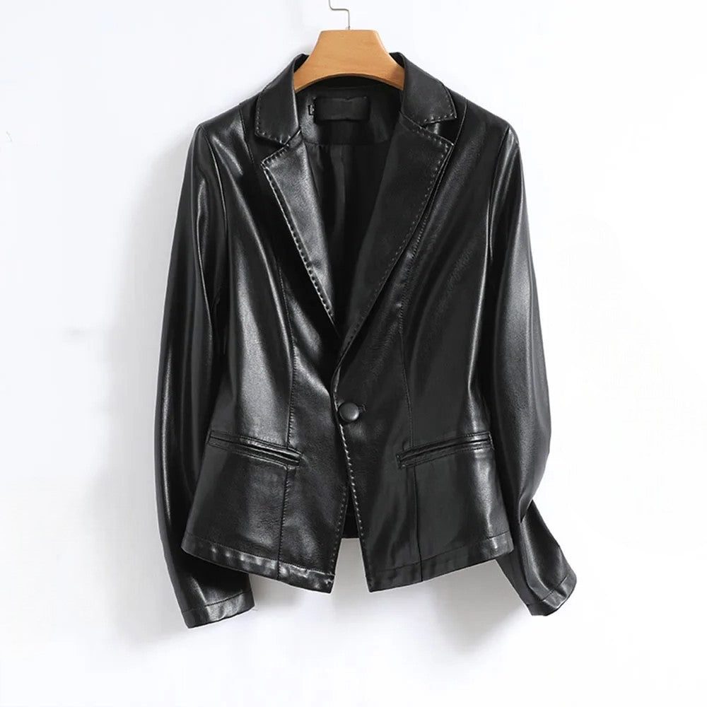 Camellia | Leather Single-Breasted Blazer with Lapel for Women