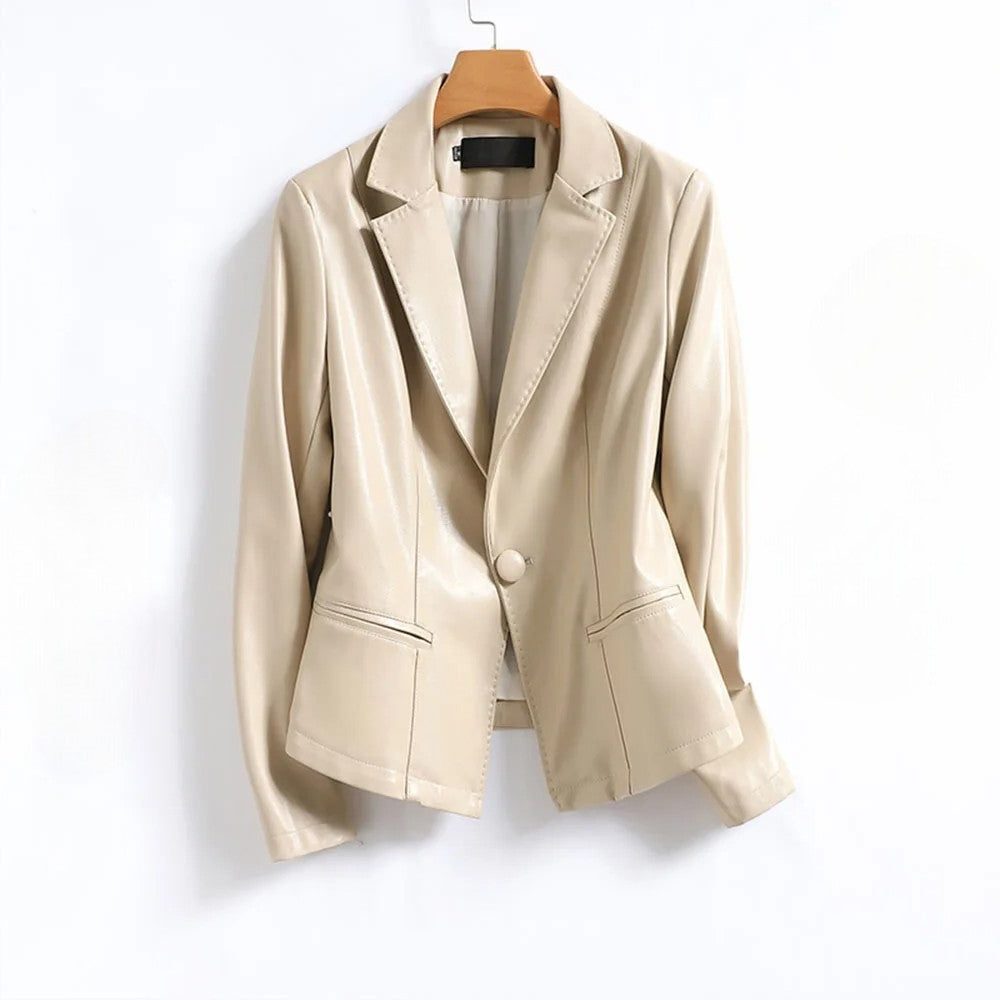Camellia | Leather Single-Breasted Blazer with Lapel for Women