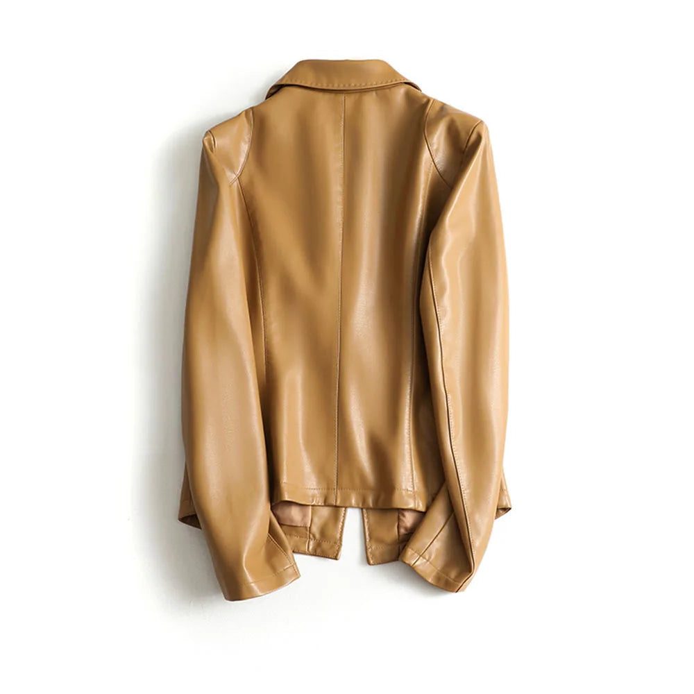 Camellia | Leather Single-Breasted Blazer with Lapel for Women