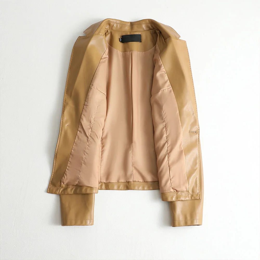 Camellia | Leather Single-Breasted Blazer with Lapel for Women