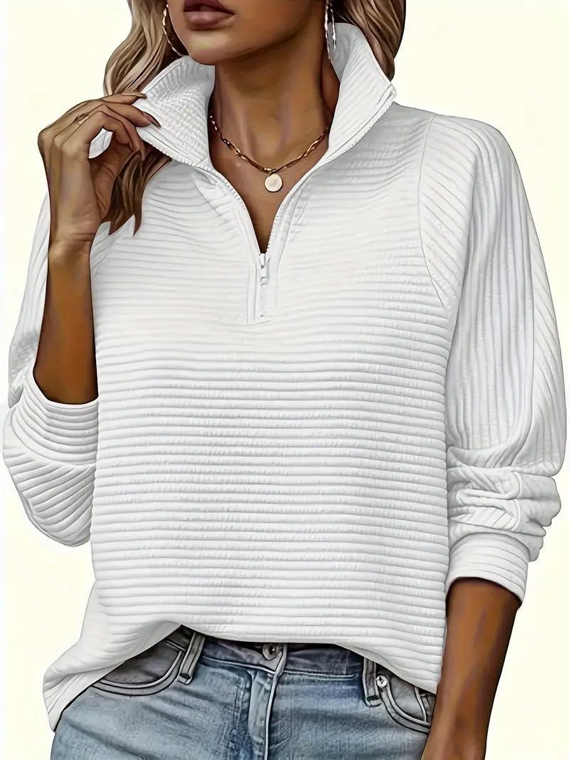 Celia | Ribbed Knit Half-Zip Sweater with Funnel Neck for Women