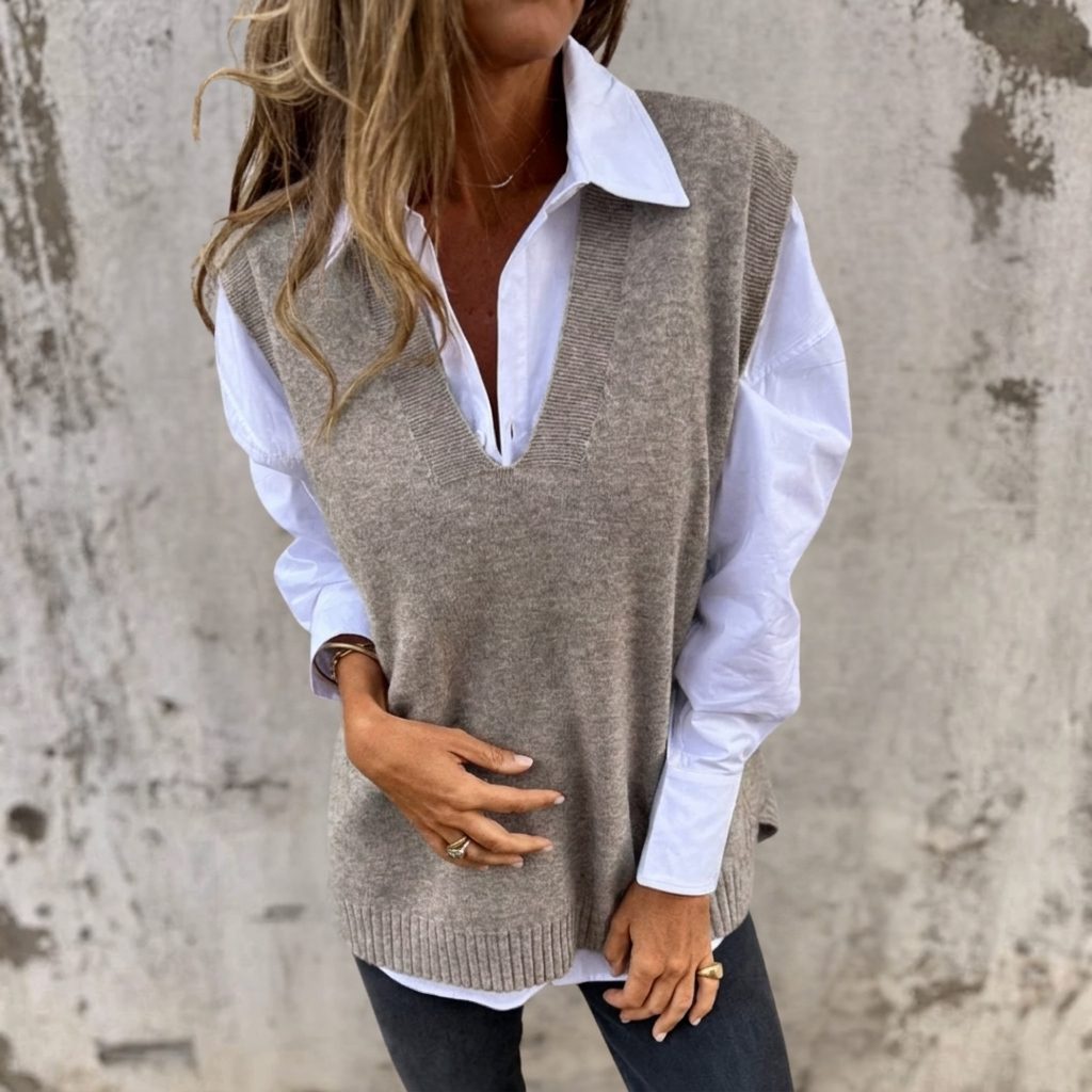 Chloé | Oversized V-Neck Ribbed Knit Sweater Vest for Women