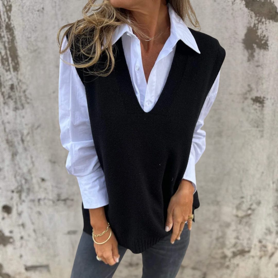 Chloé | Oversized V-Neck Ribbed Knit Sweater Vest for Women