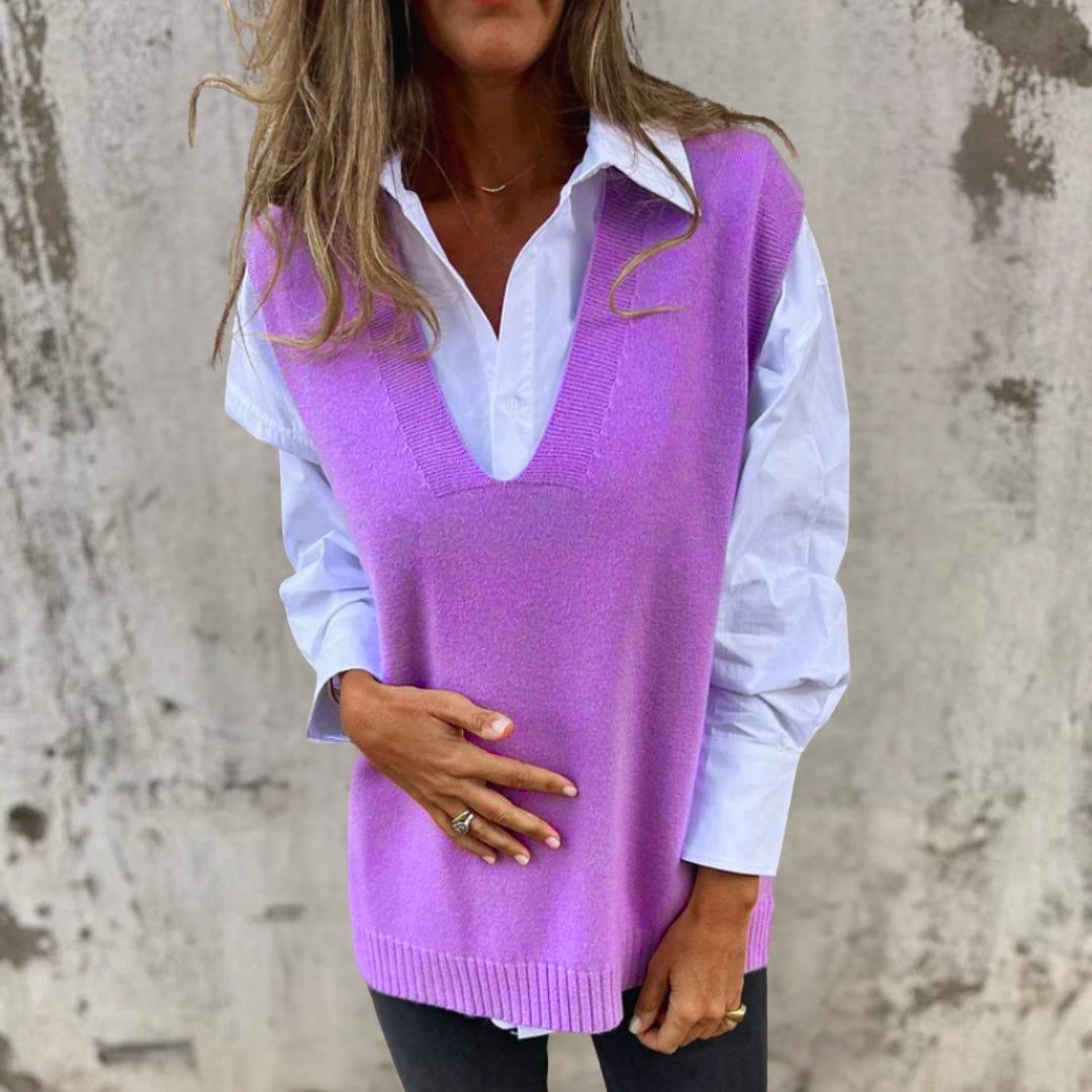 Chloé | Oversized V-Neck Ribbed Knit Sweater Vest for Women
