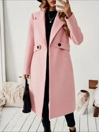 New Autumn/Winter Classic Notched Lapel Long for Women, Waist-Cinching with Tie Belt and Two-Button Design, Over-the-Knee Outerwear, Elegant Commuter Style, Draped and Structured Long-Sleeve with Side Pockets, Simple and Versatile, Slim Fit