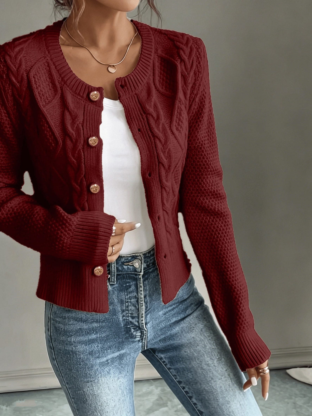 Damaris | Cable-Knit Cardigan with Button-Front for Women