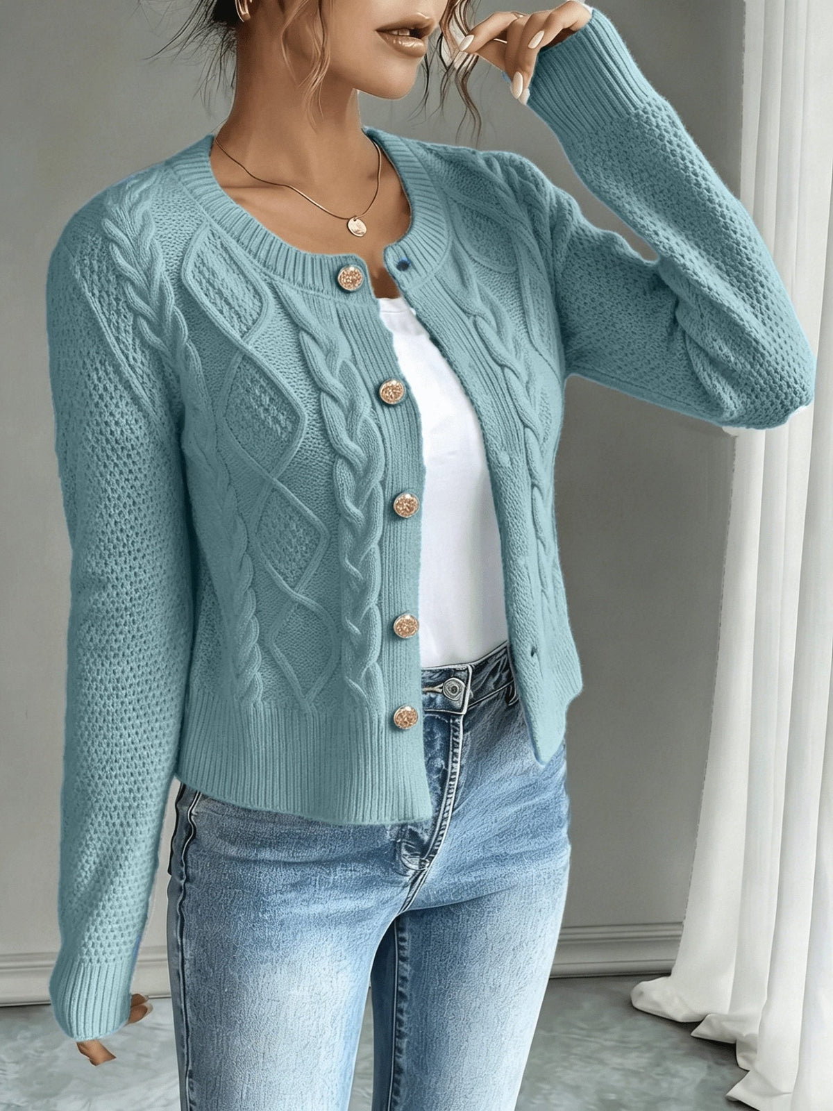 Damaris | Cable-Knit Cardigan with Button-Front for Women
