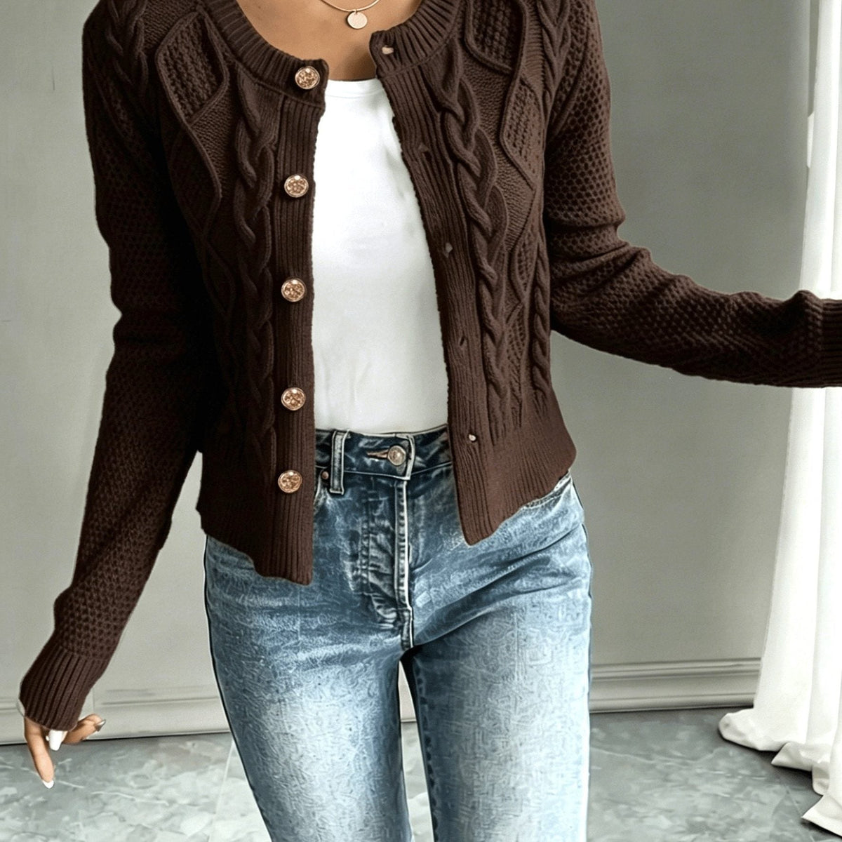 Damaris | Cable-Knit Cardigan with Button-Front for Women