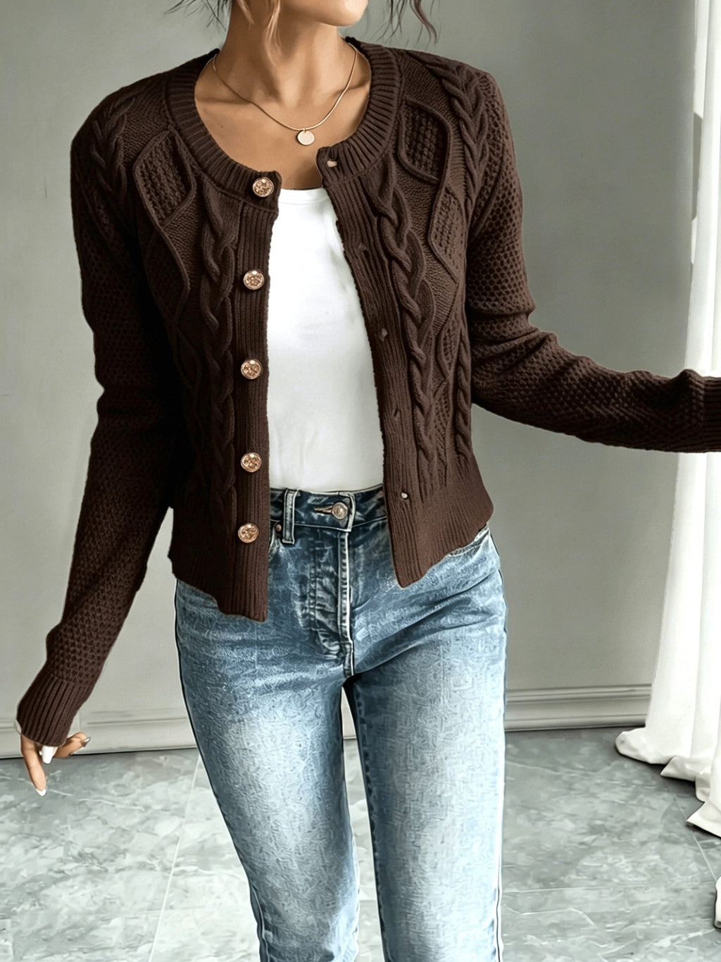 Damaris | Cable-Knit Cardigan with Button-Front for Women