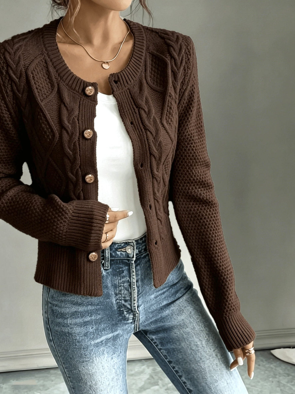 Damaris | Cable-Knit Cardigan with Button-Front for Women