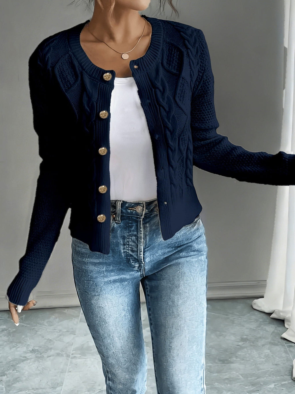 Damaris | Cable-Knit Cardigan with Button-Front for Women