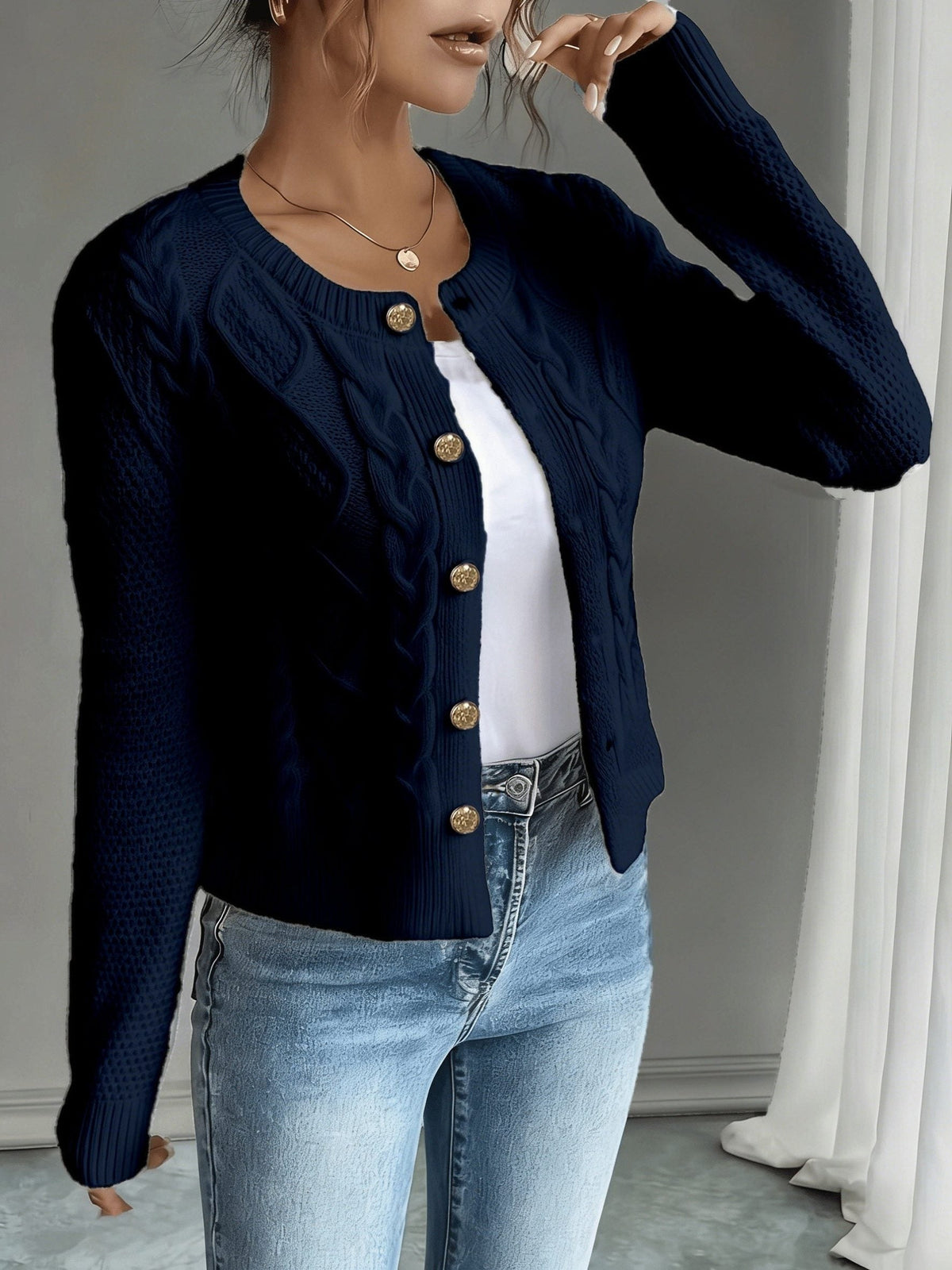 Damaris | Cable-Knit Cardigan with Button-Front for Women