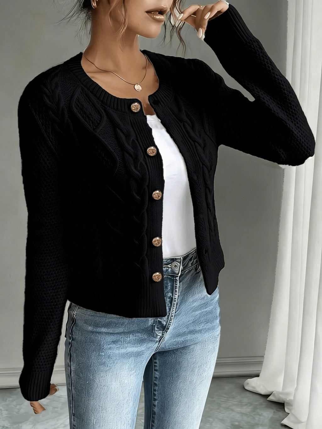 Damaris | Cable-Knit Cardigan with Button-Front for Women