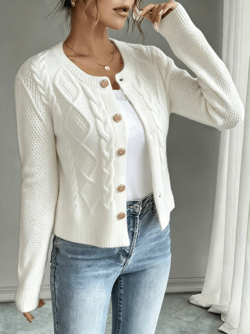 Damaris | Cable-Knit Cardigan with Button-Front for Women