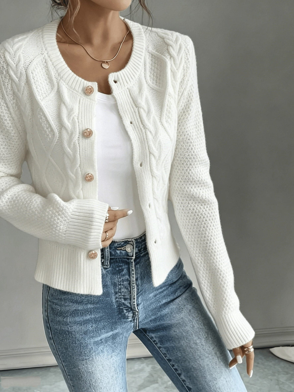 Damaris | Cable-Knit Cardigan with Button-Front for Women
