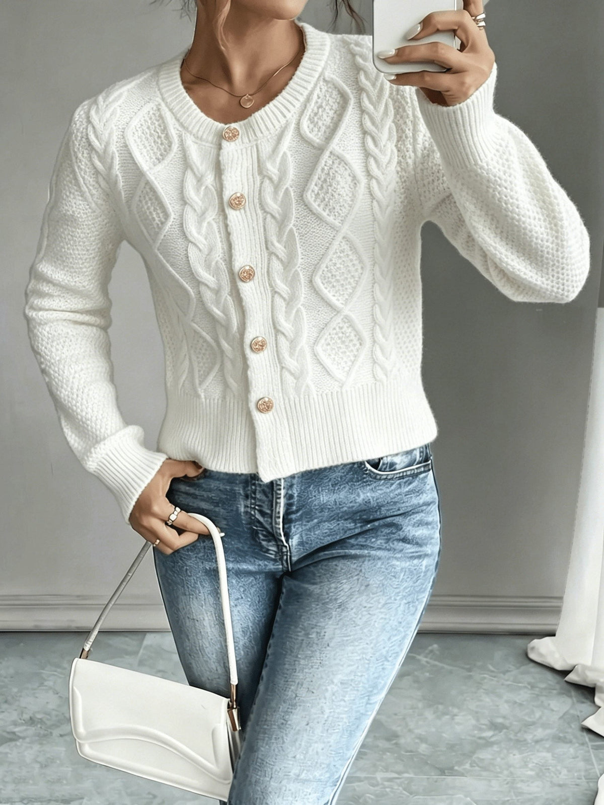 Damaris | Cable-Knit Cardigan with Button-Front for Women