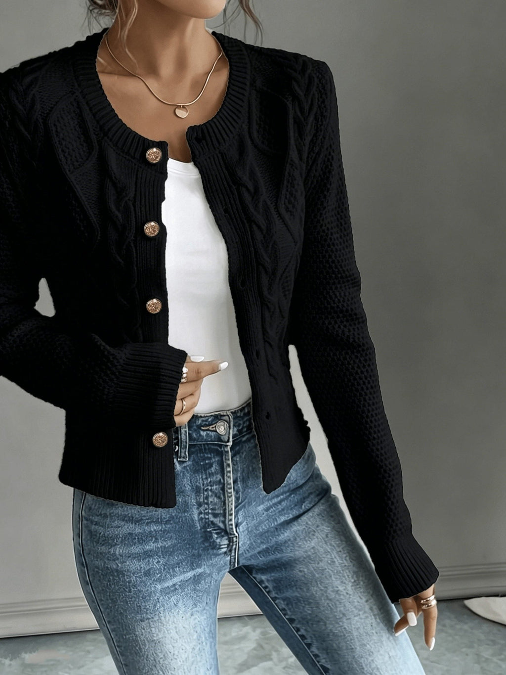 Damaris | Cable-Knit Cardigan with Button-Front for Women