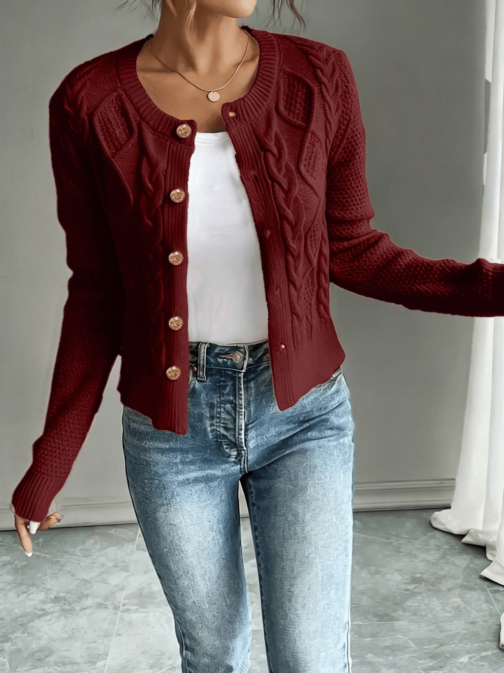 Damaris | Cable-Knit Cardigan with Button-Front for Women