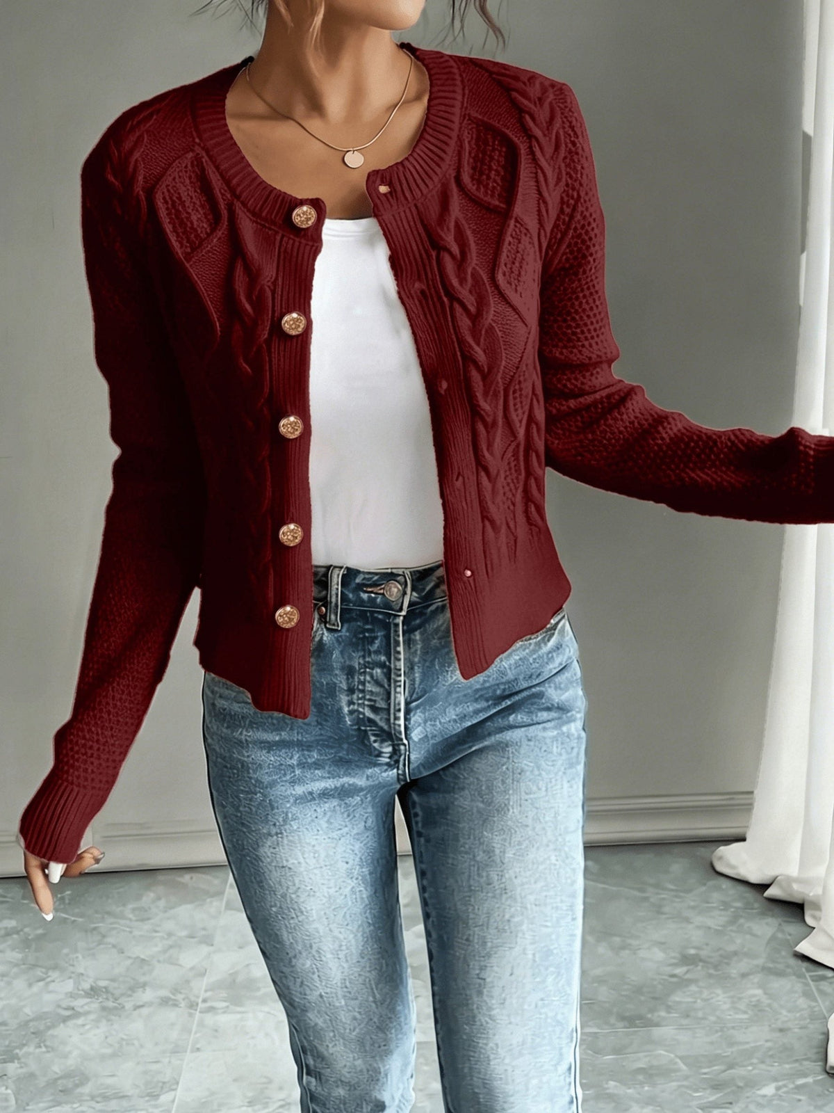 Damaris | Cable-Knit Cardigan with Button-Front for Women