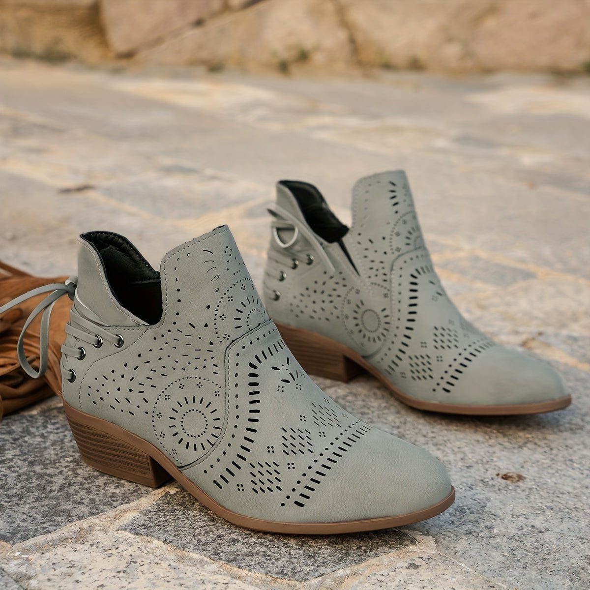 Desdemona | Block Heel Ankle Boots with Cut-Out Detail for Women