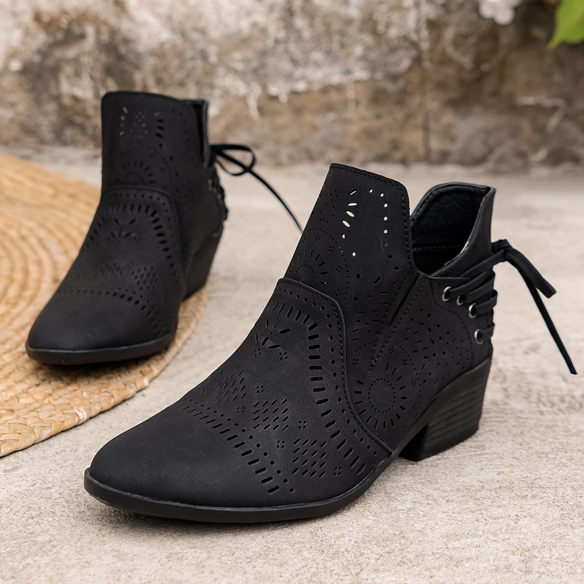 Desdemona | Block Heel Ankle Boots with Cut-Out Detail for Women