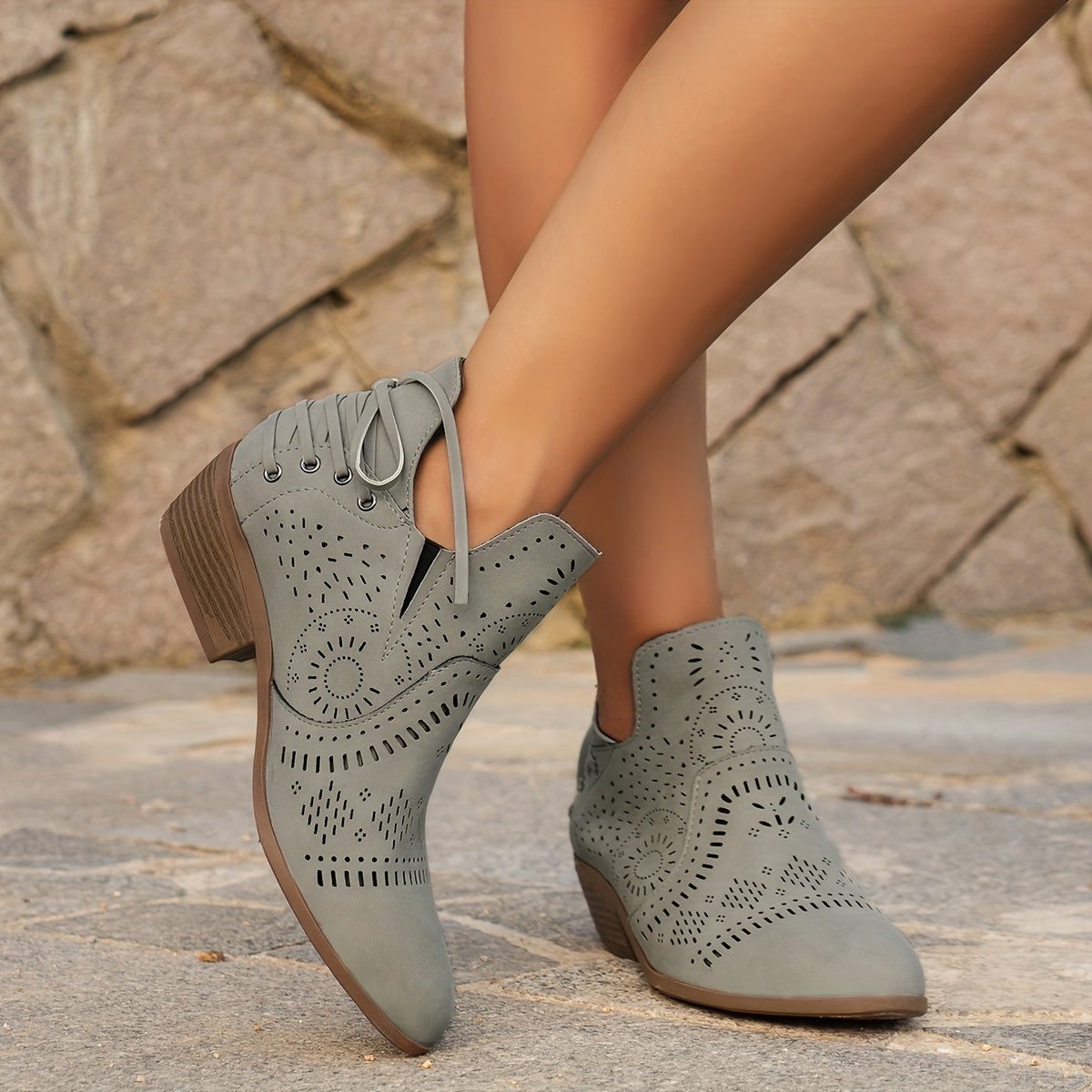 Desdemona | Block Heel Ankle Boots with Cut-Out Detail for Women