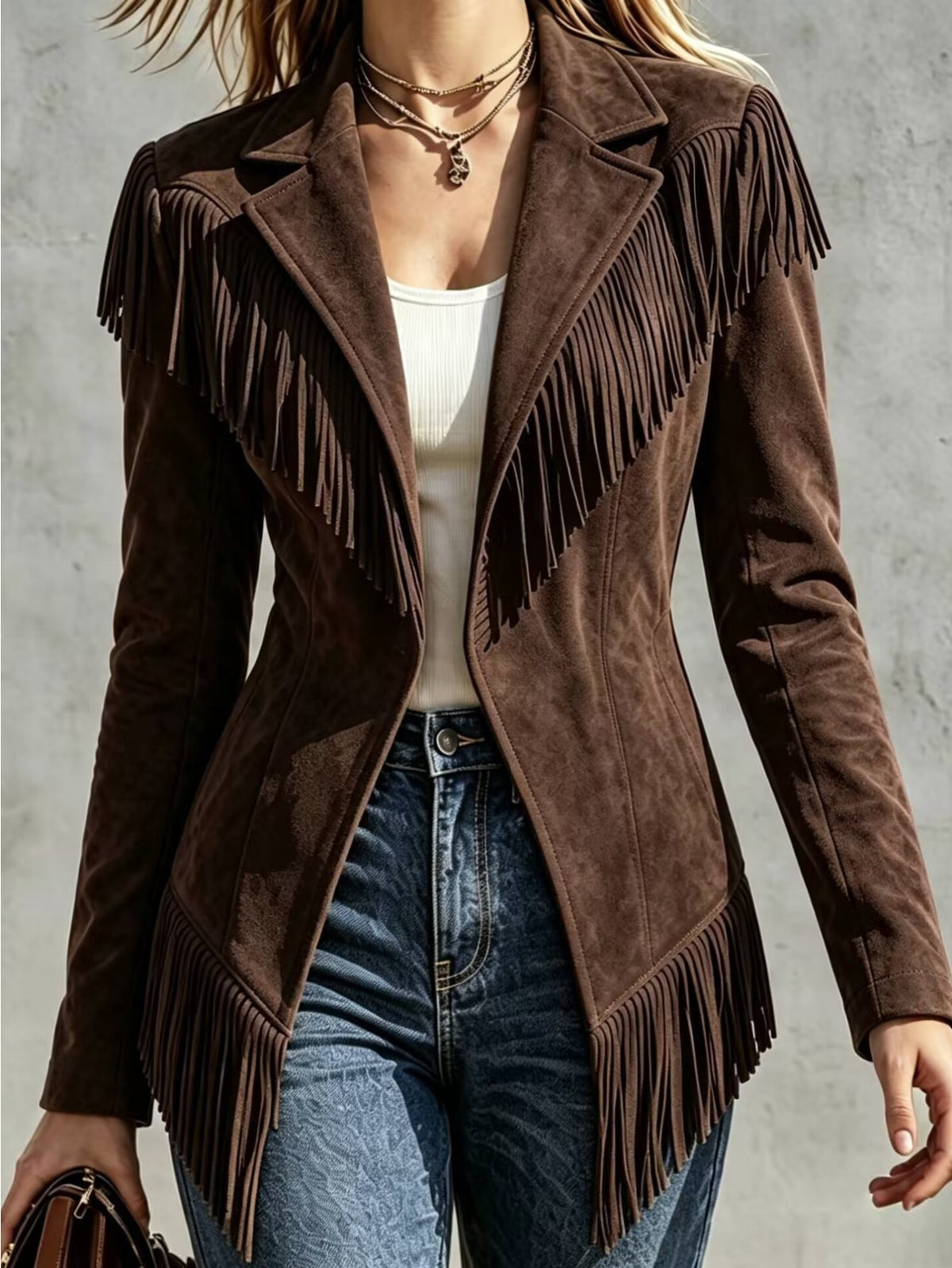 Women'S Casual Fringed Lapel Fitted Long-Sleeve Jacket - Retro And Versatile for Fall And Winter - Affordable Women'S Tops - Fall Women'S Clothing - Halloween Costumes for Women