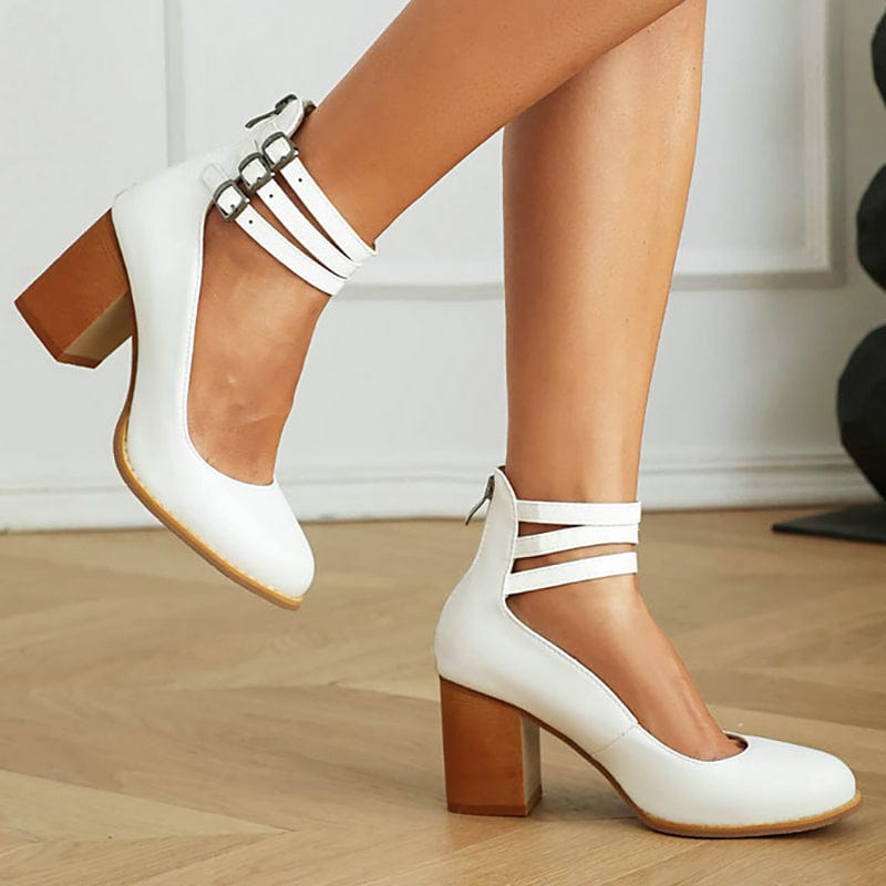 Johanna | Triple Buckle Block Heel Ankle Boots for Women