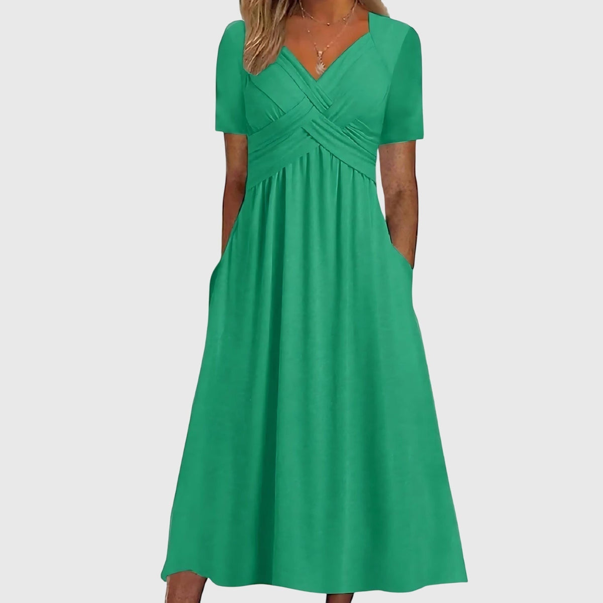 Noelia | Wrap V-Neck Midi Dress with Tummy Control for Women