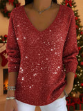 Eldoris | Festive Glitter V-Neck Sweater with Long Sleeves for Women