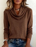 Emerald | Ribbed Knit Cowl Neck Sweater for Women
