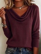 Emerald | Ribbed Knit Cowl Neck Sweater for Women
