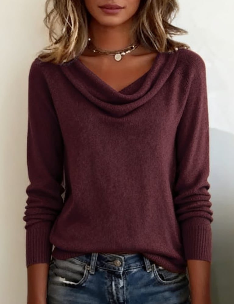 Emerald | Ribbed Knit Cowl Neck Sweater for Women